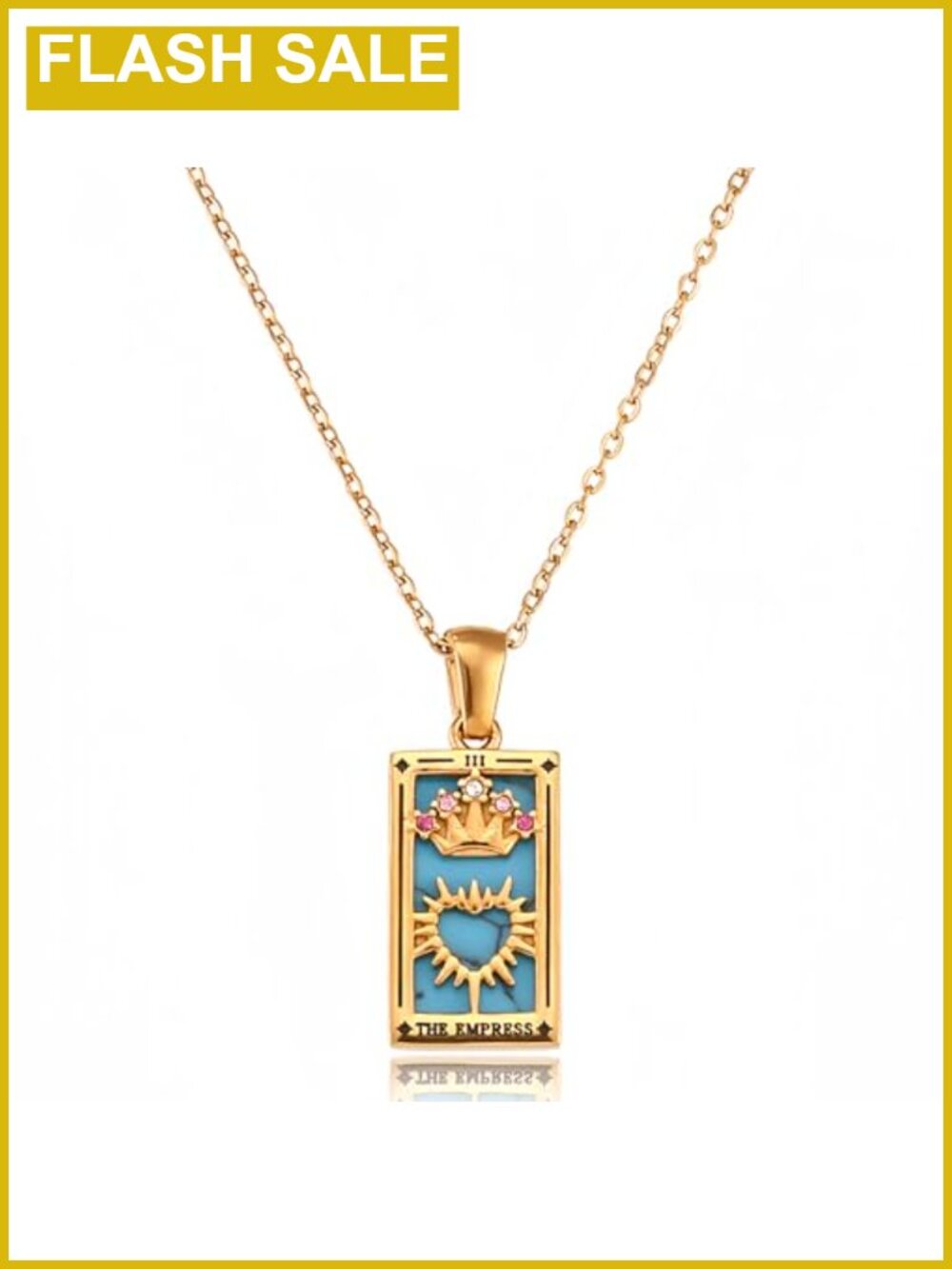 18k Gold Plated Stainless Steel Tarot Card Pendant Necklace Vintage Charm